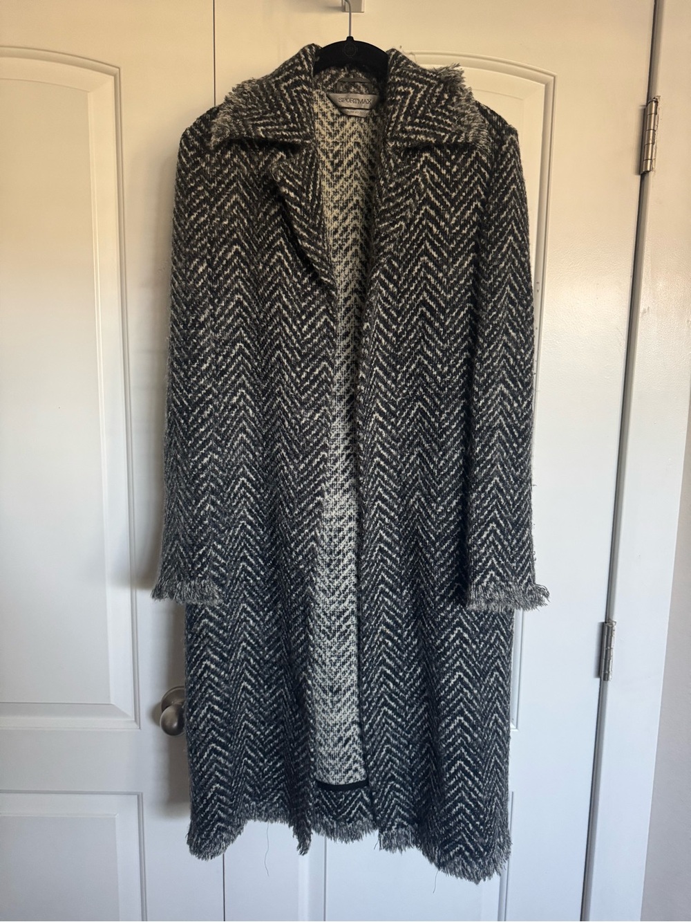 Sportmax Wool black white Herringbone Open Front Long Coat size 2
